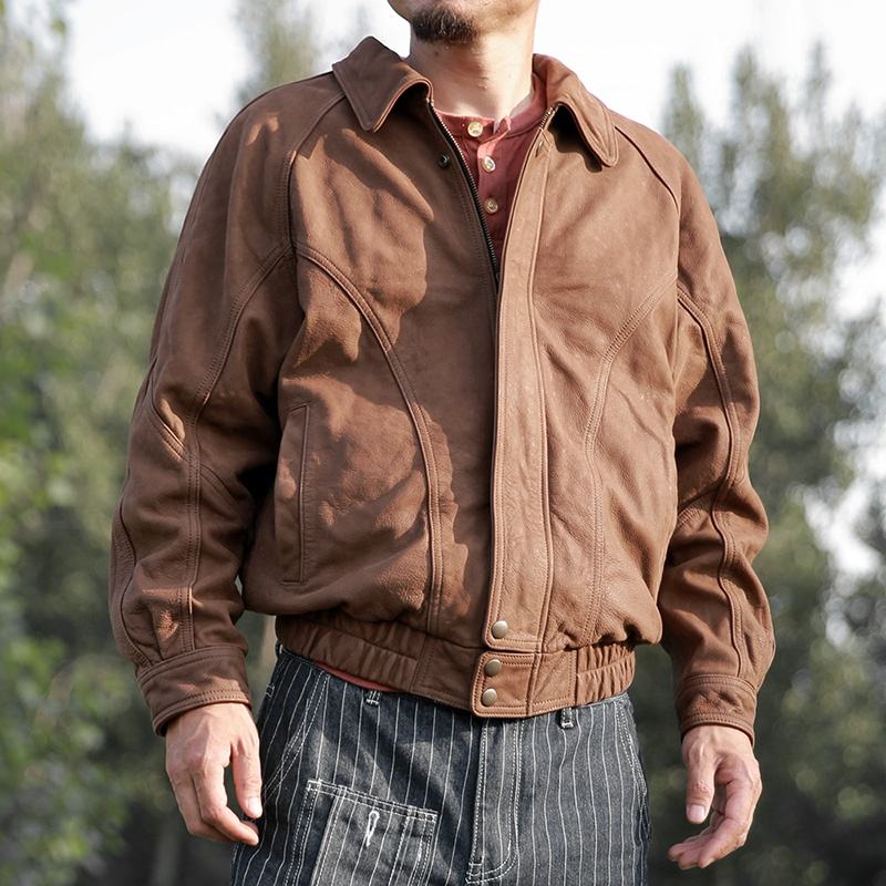 New Style Casual Men's Garment Vintage Short Genuine Leather Coats Cow Skin Casual Single Button Camel Clothes Jackets