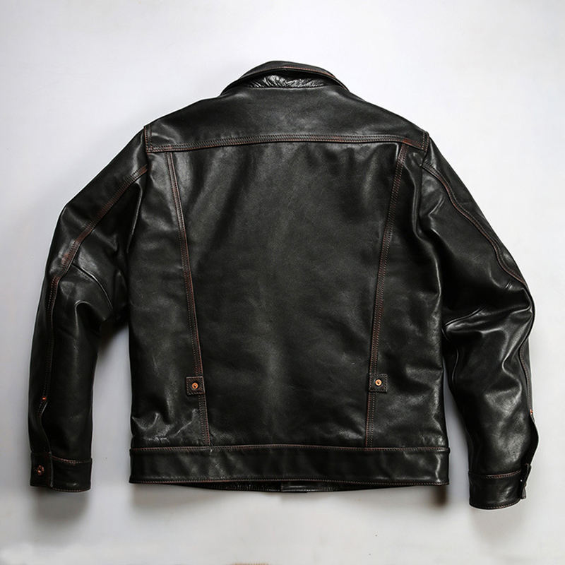 506 High Quality Genuine Leather Clothes Vintage Turn-down Collar Motorcycle Washed Men Cowskin Jacket