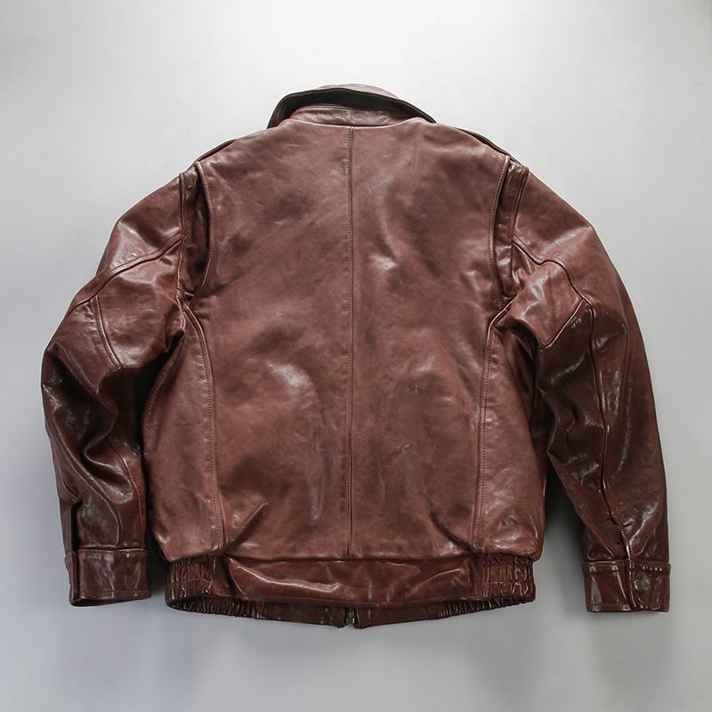A2 Classic High Quality Brown Black Heat Transfer logo Design Casual Breathable Outerwear Men's Slim Genuine Leather Jacket Coat