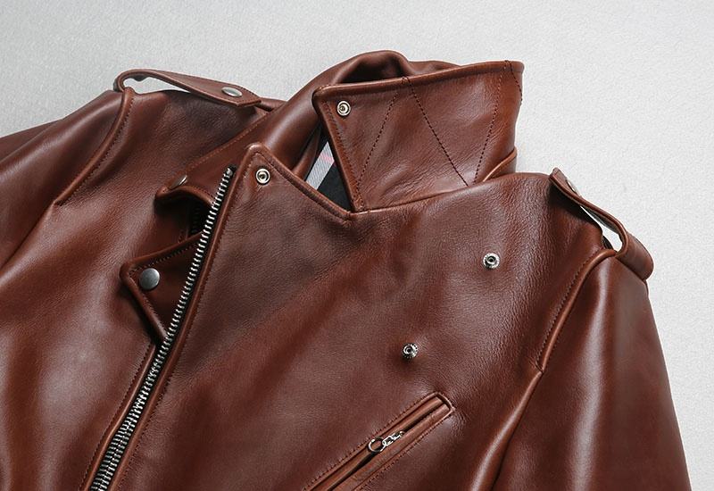 Factory Outlet Motorcycle Genuine Leather Jacket Men's Lapel Diagonal Zipper Oil Wax Holvin Cowhide Jacket