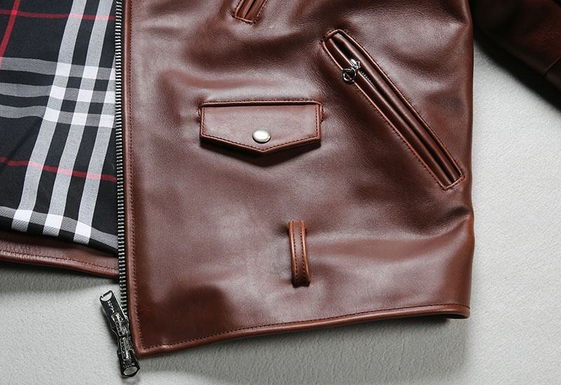 Factory Outlet Motorcycle Genuine Leather Jacket Men's Lapel Diagonal Zipper Oil Wax Holvin Cowhide Jacket
