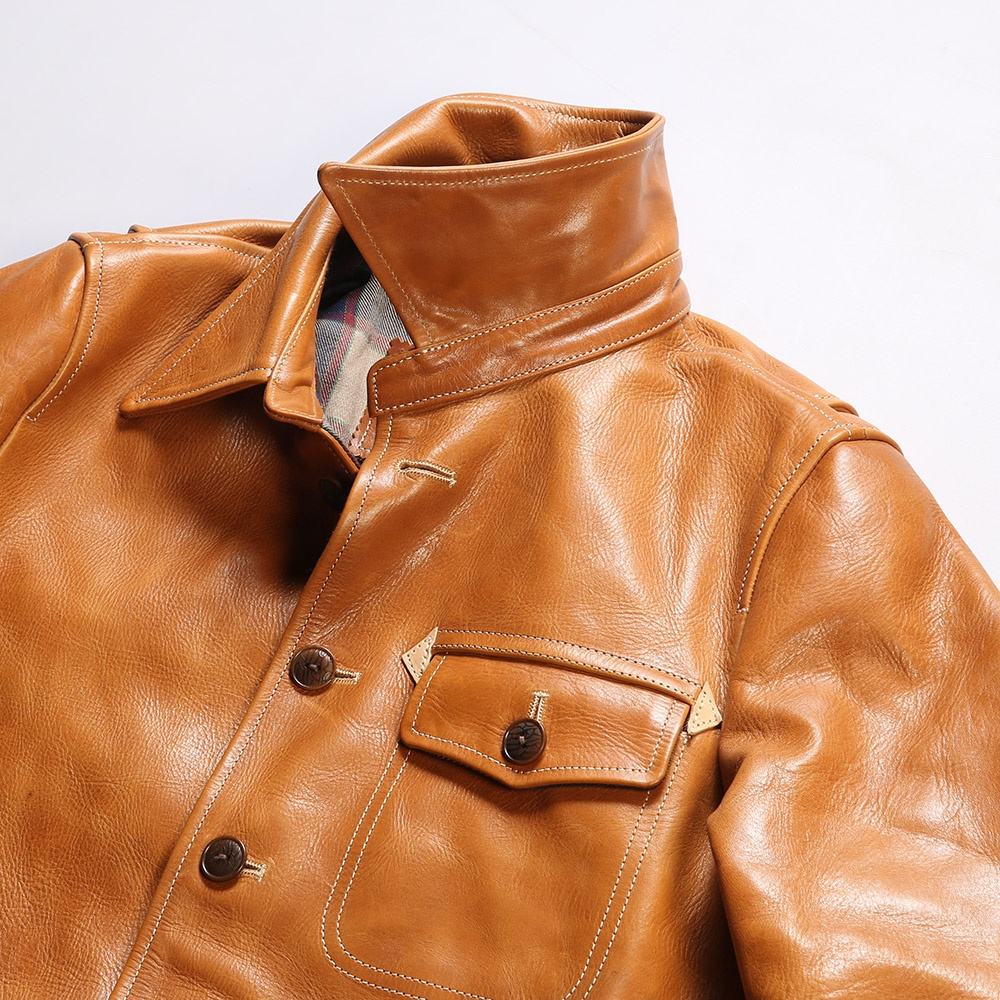 Factory Custom 100% Natural Genuine Leather Jackets Men's Orange Vibrant Multi-pocket Oil Waxed Dermis Cowhide Coat