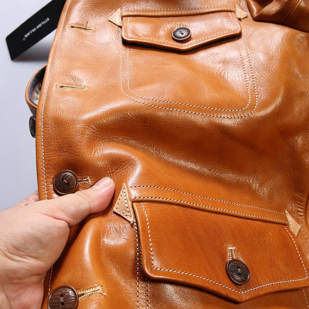 Factory Custom 100% Natural Genuine Leather Jackets Men's Orange Vibrant Multi-pocket Oil Waxed Dermis Cowhide Coat