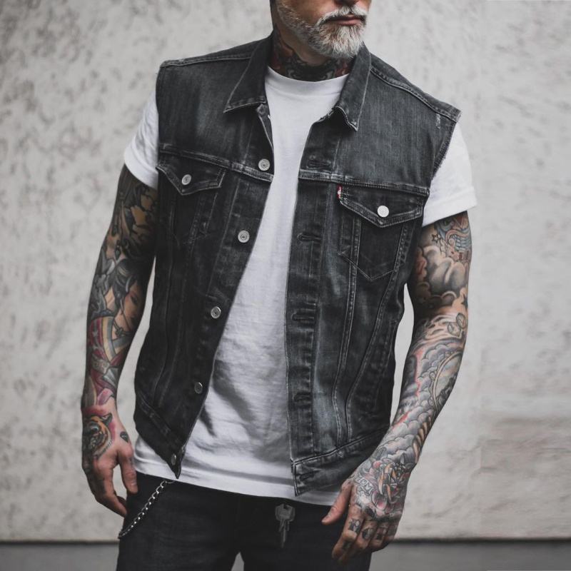 2025 Stylish Western Vest for Men Trendy Cowboy Biker Jacket with Classic Distressed Look & Multiple Pockets