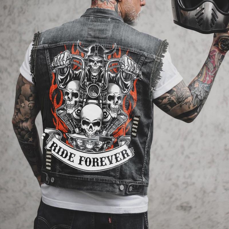 2025 Stylish Western Vest for Men Trendy Cowboy Biker Jacket with Classic Distressed Look & Multiple Pockets