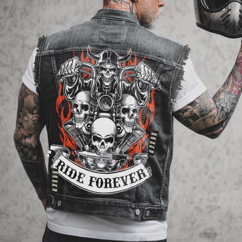 2025 Stylish Western Vest for Men Trendy Cowboy Biker Jacket with Classic Distressed Look & Multiple Pockets
