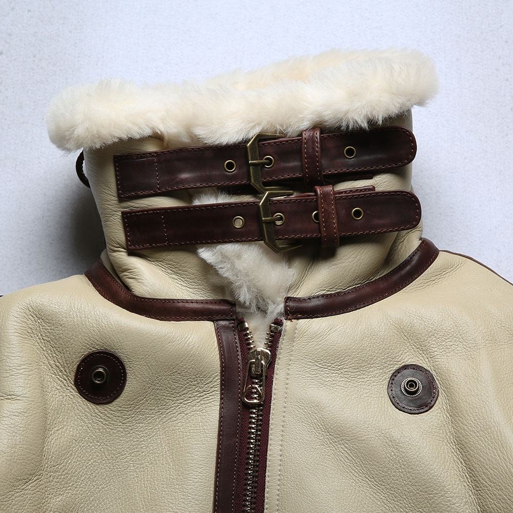 Hot Selling Custom Men's RAF Flight Aviator Fur Shearling Real Sheepskin B3 Bomber pilot White Genuine Leather Jacket White Coat