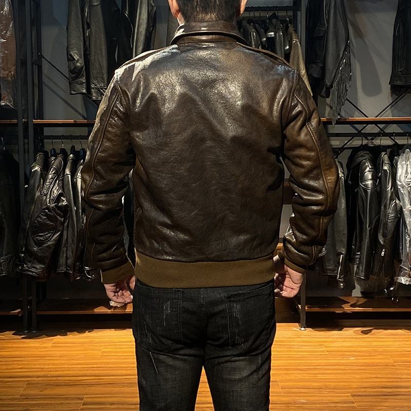 Wholesale Customised High-end New Technology Pilot Bomber Plus Size Genuine Leather Coats Men Vintage Thickened Cowhide Jacket