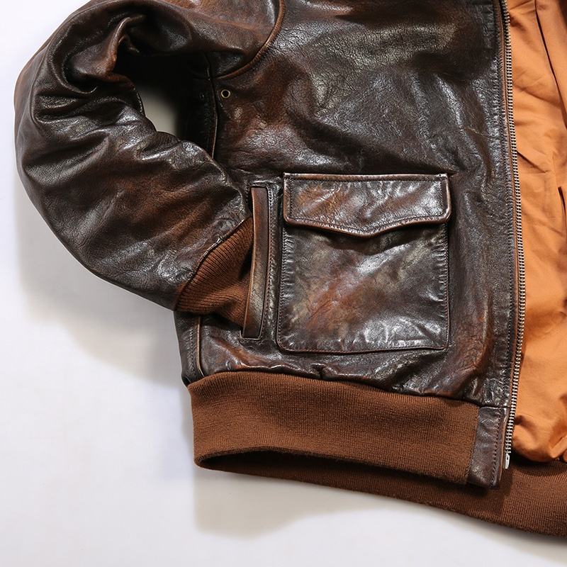 Wholesale Customised High-end New Technology Pilot Bomber Plus Size Genuine Leather Coats Men Vintage Thickened Cowhide Jacket