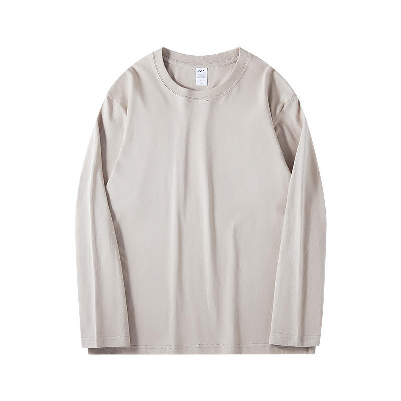 230g Long Sleeve T-shirt Men's Cotton Loose Casual Top White Inner Base Shirt Dropshipping