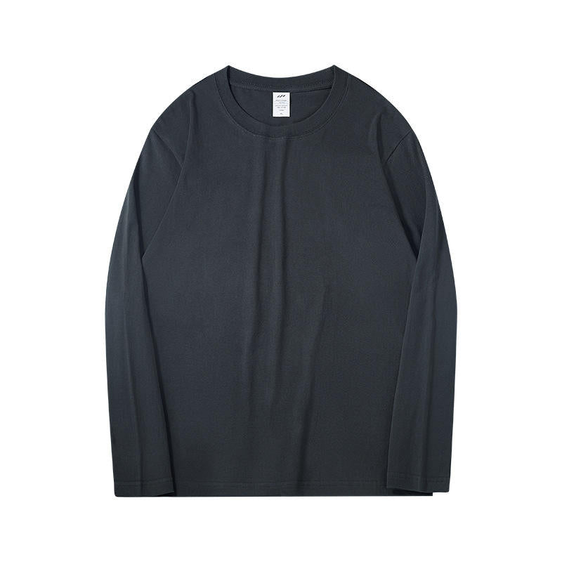 230g Long Sleeve T-shirt Men's Cotton Loose Casual Top White Inner Base Shirt Dropshipping