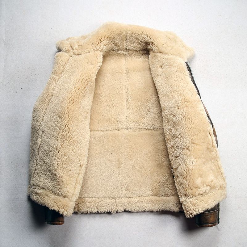 Vintage D3 Bombardier Sheep Skin Jacket Real Fur Denim Leather Sheepskin Coat Men's Winter