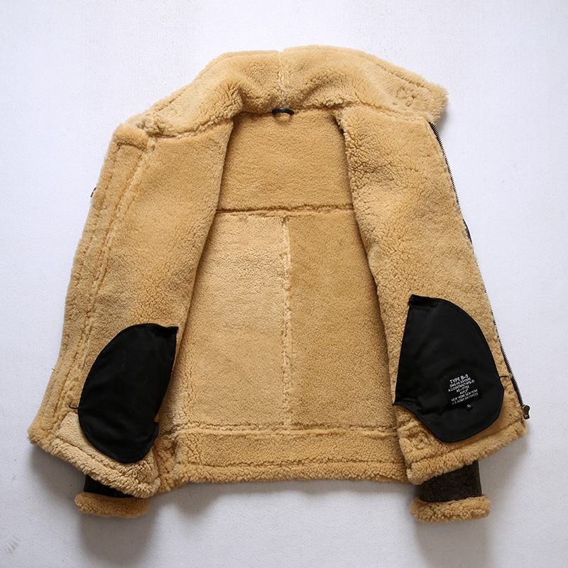 Customize Factory Outlet Retro Distressed B3 Sheep Fur Aviator Pie Overcome Men's Lapel Casual Brown Horse Leather With Fur Coat