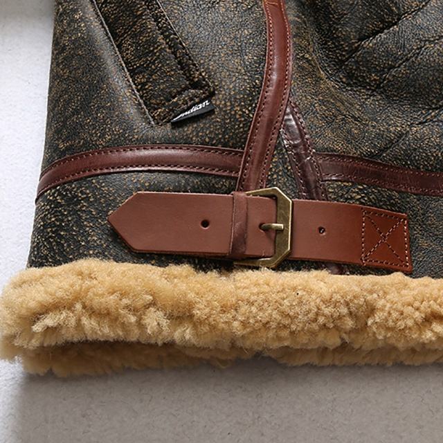 Customize Factory Outlet Retro Distressed B3 Sheep Fur Aviator Pie Overcome Men's Lapel Casual Brown Horse Leather With Fur Coat