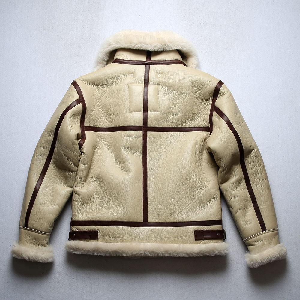 Hot Selling Custom Cool Style Men's RAF Flight Aviator Fur Shearling Real Sheepskin B-3 Bomber Leather Jacket White