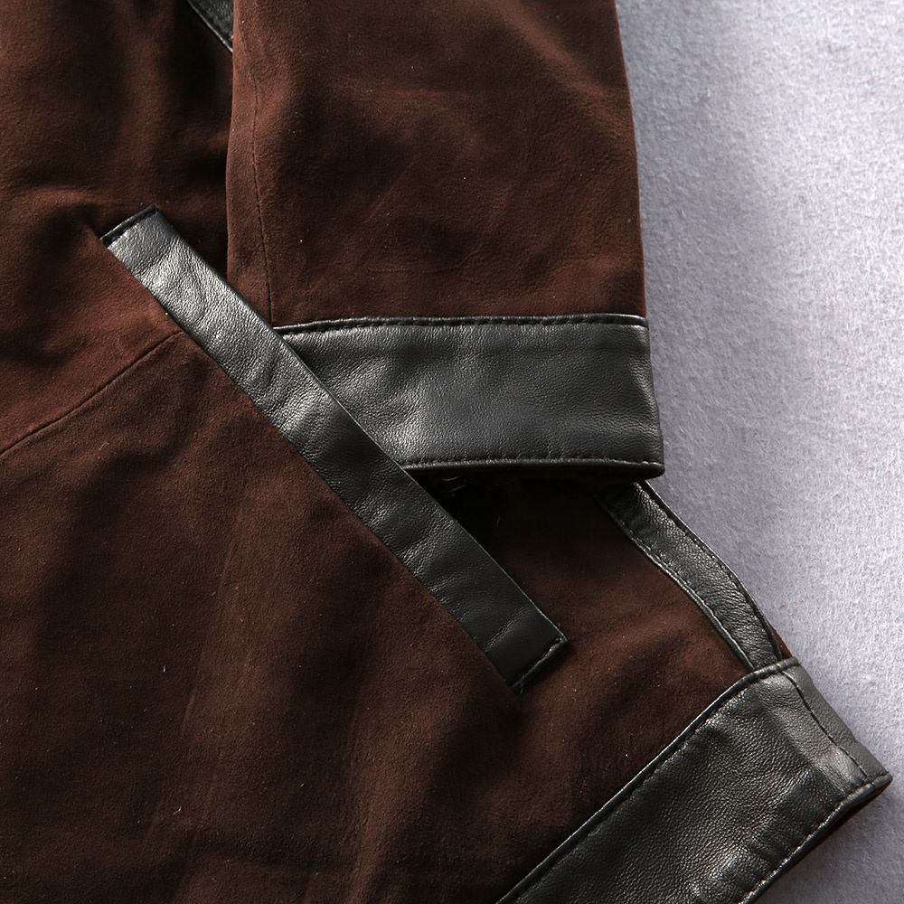 OEM Bespoke Factory Direct Sale Cheap Distressed Retro Suede Cow Skin Men's Stand Collar Brown Genuine Leather Jackets