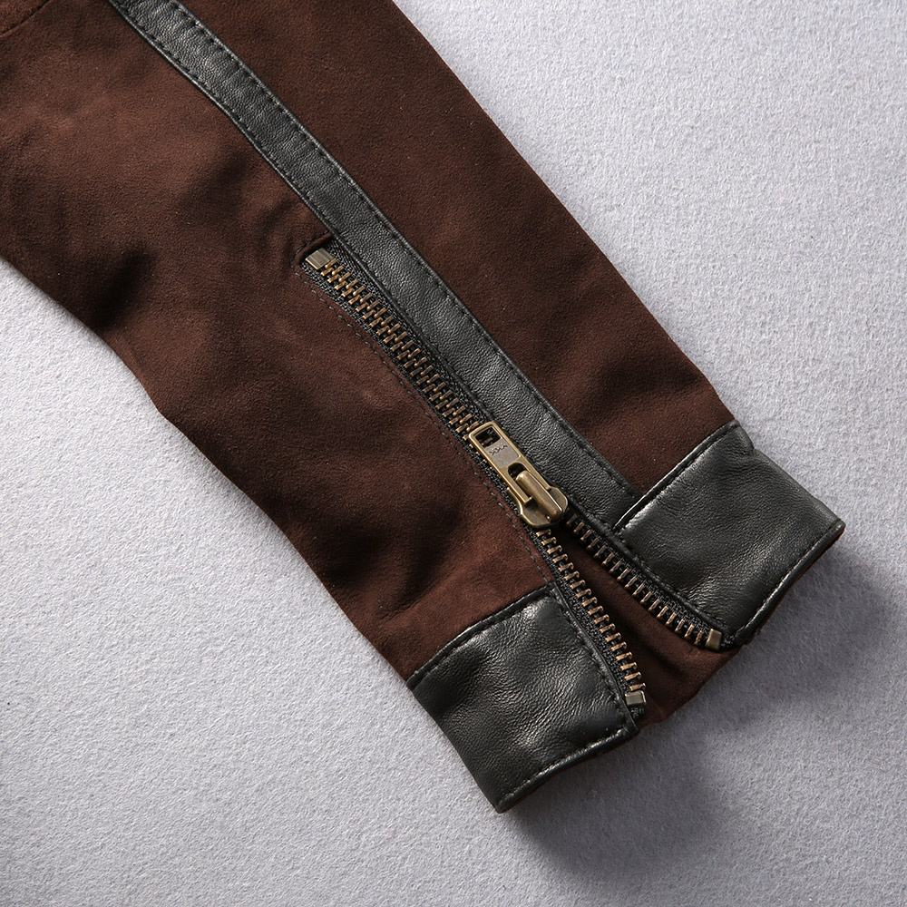 OEM Bespoke Factory Direct Sale Cheap Distressed Retro Suede Cow Skin Men's Stand Collar Brown Genuine Leather Jackets