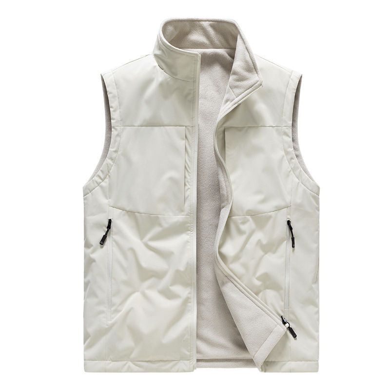 Men's Trendy Zipper Closure Casual Waistcoat Mandarin Logo Down-Filled Multi-Pockets Workwear Vest Spring Autumn Winter Seasons
