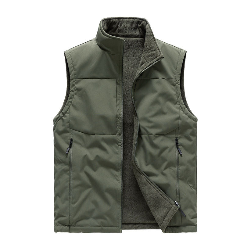 Men's Trendy Zipper Closure Casual Waistcoat Mandarin Logo Down-Filled Multi-Pockets Workwear Vest Spring Autumn Winter Seasons