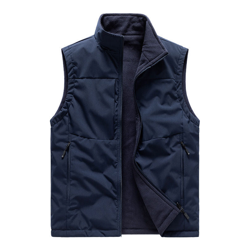 Men's Trendy Zipper Closure Casual Waistcoat Mandarin Logo Down-Filled Multi-Pockets Workwear Vest Spring Autumn Winter Seasons