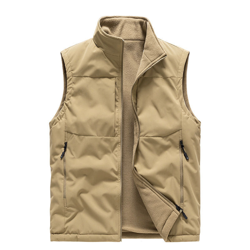 Men's Trendy Zipper Closure Casual Waistcoat Mandarin Logo Down-Filled Multi-Pockets Workwear Vest Spring Autumn Winter Seasons