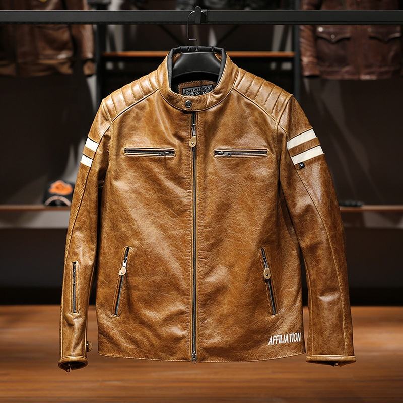Customized Factory Luxury Legitimate Sport Stripes Mens Waterproof Motorcycle Color Genuine Cow Leather Jacket Clothes