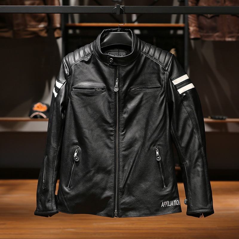 Customized Factory Luxury Legitimate Sport Stripes Mens Waterproof Motorcycle Color Genuine Cow Leather Jacket Clothes