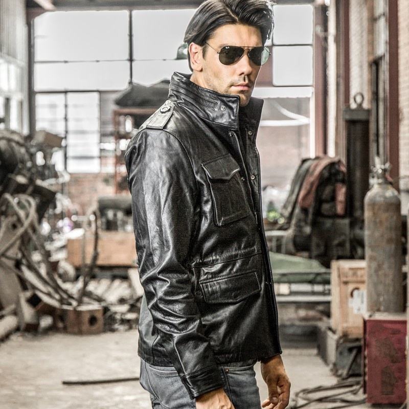 Customized M65 Alpha Hunting Stand Collar Adjustable Waist Multi-pocket Casual Plus Size Men's Cowhide Leather Jacket Coats