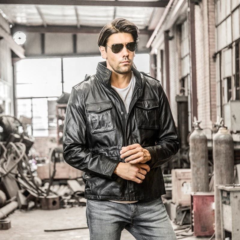 Customized M65 Alpha Hunting Stand Collar Adjustable Waist Multi-pocket Casual Plus Size Men's Cowhide Leather Jacket Coats
