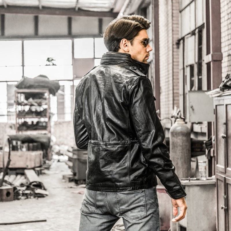Customized M65 Alpha Hunting Stand Collar Adjustable Waist Multi-pocket Casual Plus Size Men's Cowhide Leather Jacket Coats