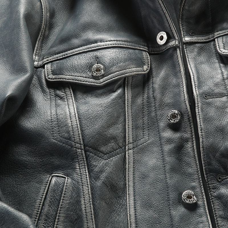 New 506 Heavily Washed Smart Casual Turn-down Collar Denim Blue Cowhide Jacket Real Cow Leather Short Lapel Stylish Men's Jacket