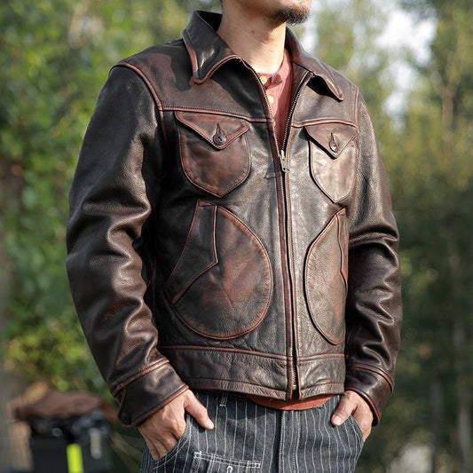 Top Quality Material Wholesale Price Vintage Men's 100% Original Cow Hide Motorcycle Stylish Genuine Leather Jacket
