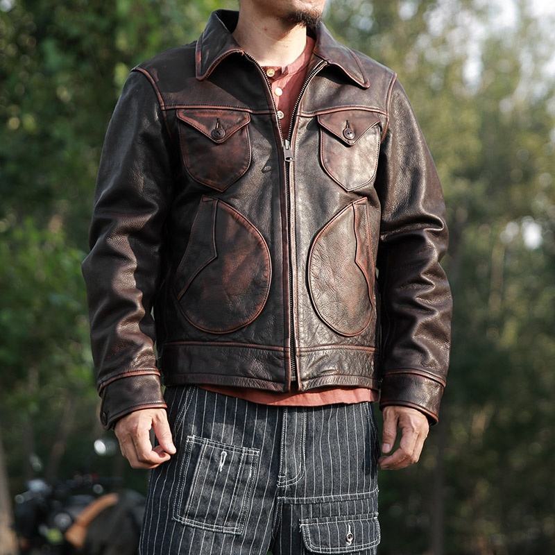 Top Quality Material Wholesale Price Vintage Men's 100% Original Cow Hide Motorcycle Stylish Genuine Leather Jacket