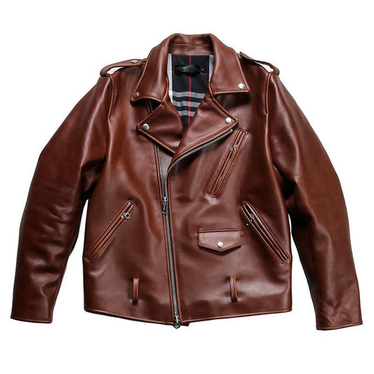 Factory Outlet Motorcycle Genuine Leather Jacket Men's Lapel Diagonal Zipper Oil Wax Holvin Cowhide Jacket