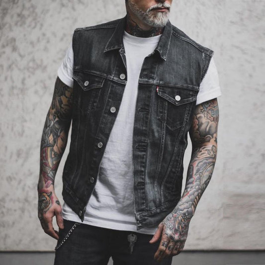 2025 Stylish Western Vest for Men Trendy Cowboy Biker Jacket with Classic Distressed Look & Multiple Pockets
