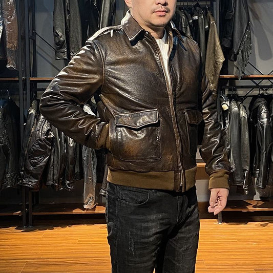 Wholesale Customised High-end New Technology Pilot Bomber Plus Size Genuine Leather Coats Men Vintage Thickened Cowhide Jacket