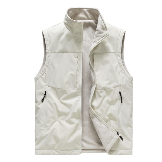 Men's Trendy Zipper Closure Casual Waistcoat Mandarin Logo Down-Filled Multi-Pockets Workwear Vest Spring Autumn Winter Seasons